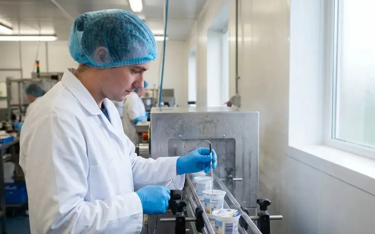Проверка на температурата на продукт със сонда на производствена линия